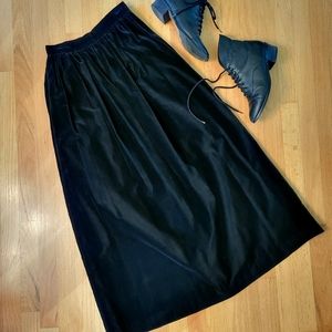 VTG Black Cotton Velvet Midi Skirt XS